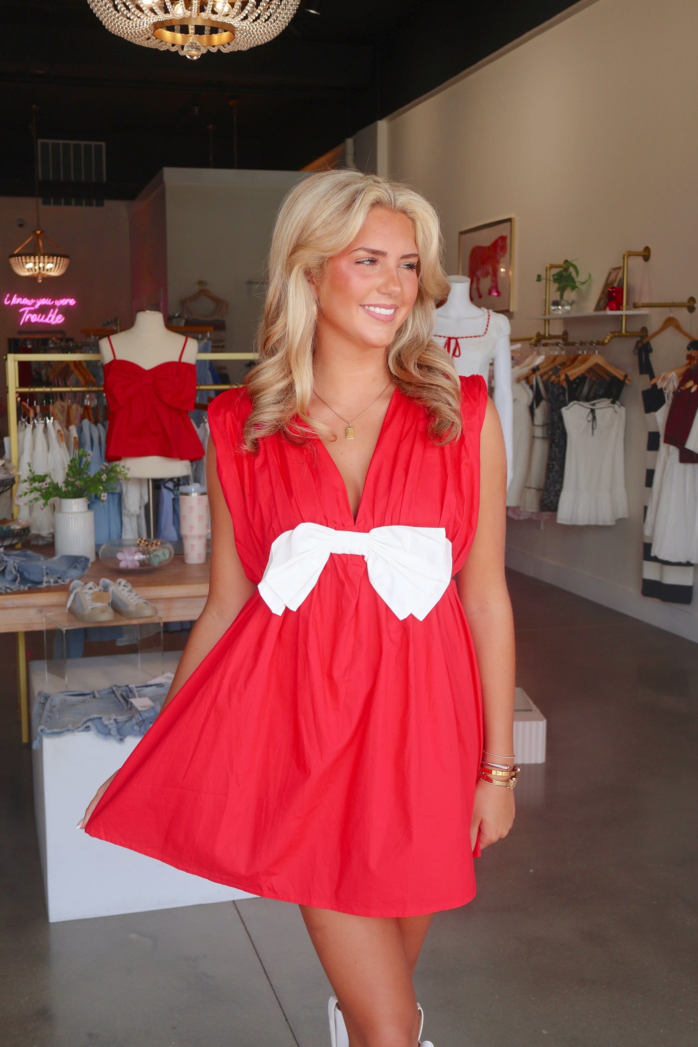 School Spirit Bow Romper Dress